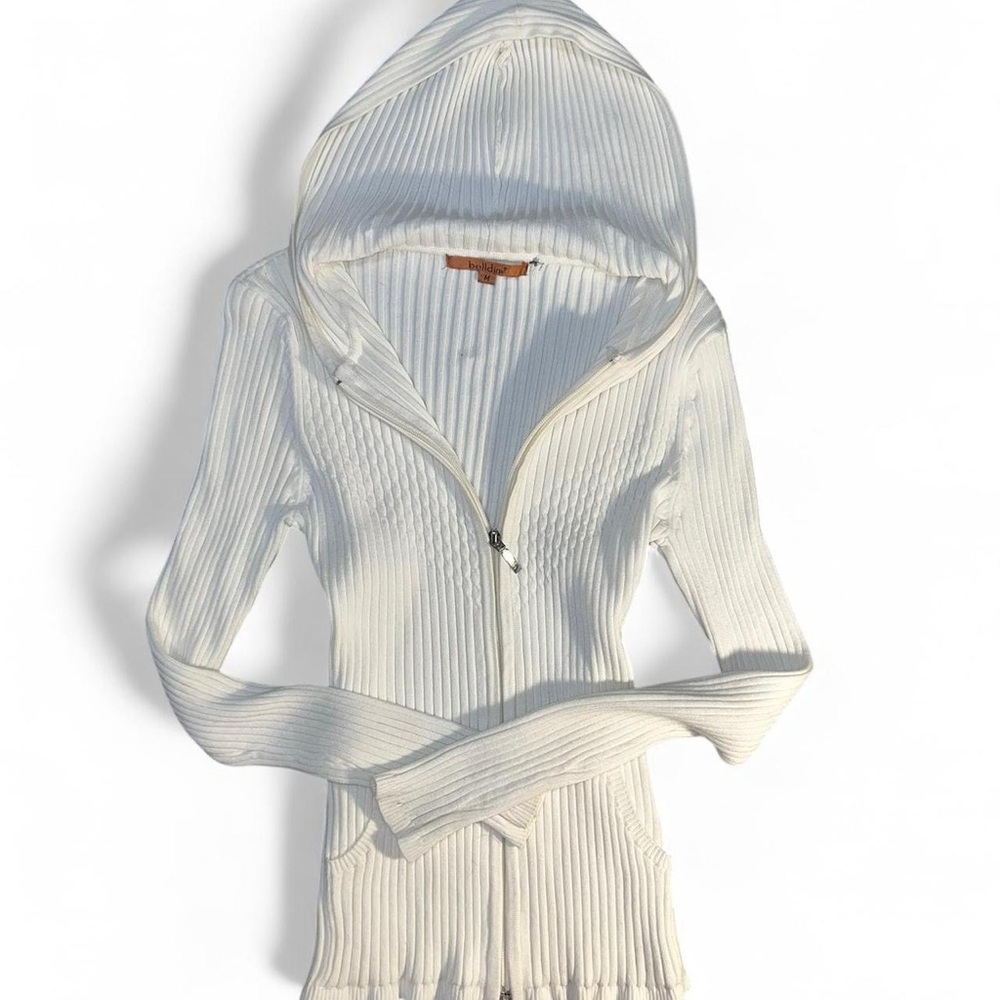 Belldini White Ribbed Hooded Jacket
